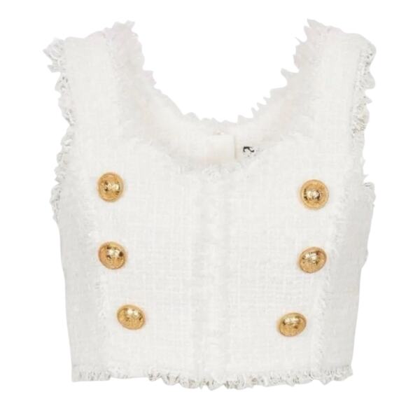 Balmain Paris Tops - Balmain Paris button-embellished bouclé-tweed crop top $1398.00 New